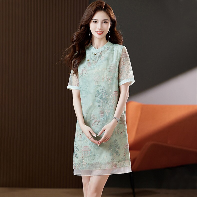 官方旗舰店新中式连衣裙2024新款女装夏季时尚休闲直筒裙子,女装连衣裙,浙宝2-166