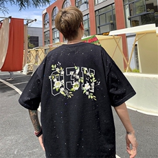 可48小时发货支持抖音得物来样二开美式满天星亮片短袖T恤MTX634，男装T恤，电商A486