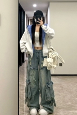 时尚潮流流行新款刺绣格子拼接华棉复合卫衣ins简约气质文艺慵懒，男装卫衣，星座218-8