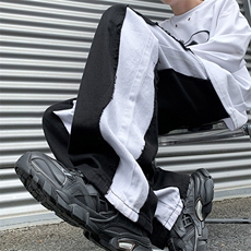 8XL-M特大码美式高街ins小众vibe鸳鸯黑白拼接直筒牛仔裤K929P60，男装牛仔裤，电商D206-1