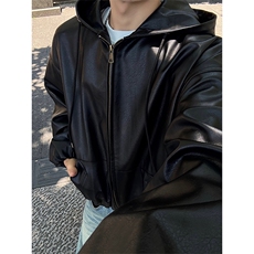 特批P100无差价秋季PU皮连帽大码高街复古夹克皮衣外套男J5239，男装皮衣，电商A001