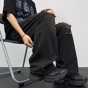 夏季新款美式复古破洞牛仔裤男高街潮牌宽松直筒裤现货 K7992-P42图片