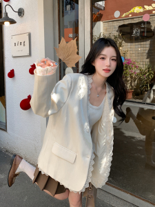蕾丝拼接小香风西装外套女2026春新款气质独特超好看休闲西服图片