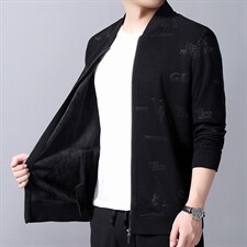 LB98858男式2023秋冬新款长袖加绒毛衣开衫青年休闲外套P85图片