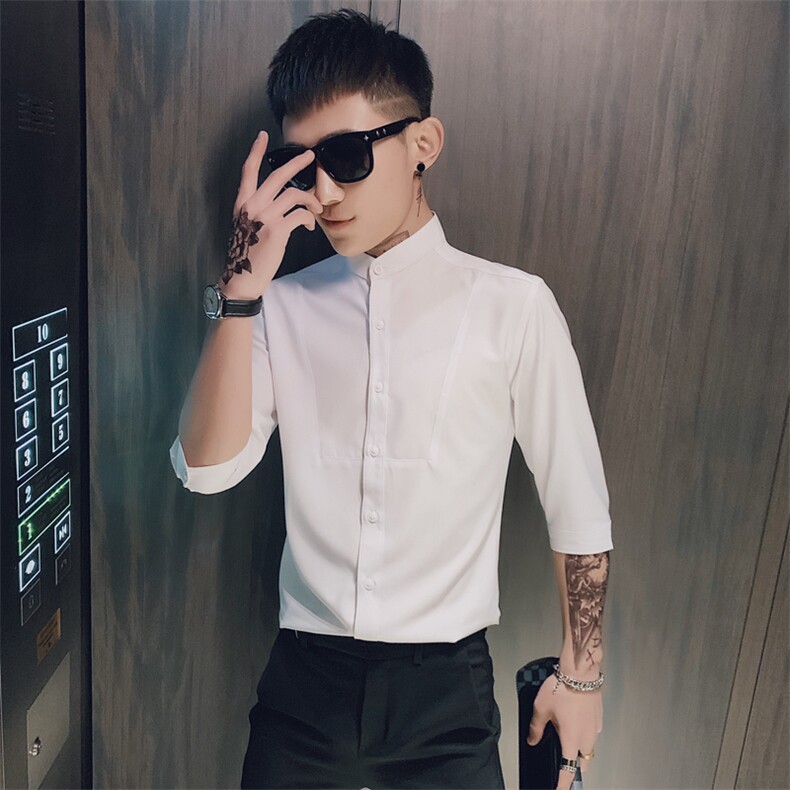 236-P552020社会精神小伙韩版潮流衬衫立领五分袖修身纯色衬衣,男装T恤,星座312A-5