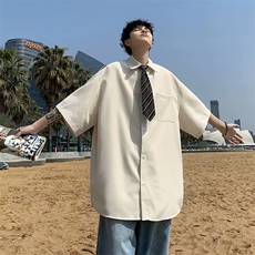 夏季新款衬衫潮流男高级感百搭简约休闲衬衣送领带CS071-P32，男装衬衫，星座308B-1