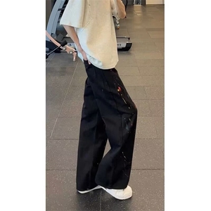 现货DK137-批45泼墨彩绘宽松阔腿牛仔裤男图片