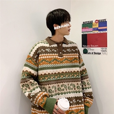 polo翻领毛衣男ins复古慵懒风宽松针织衫秋冬季潮流套头线衣，男装针织衫/毛衣，星座410-7