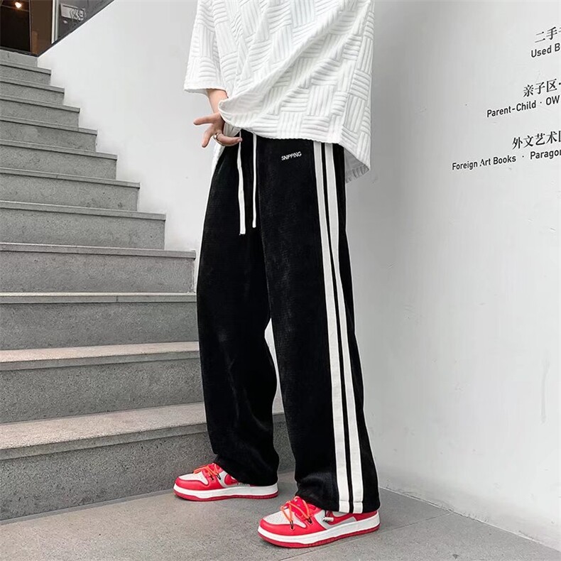 裤子男侧边织带休闲裤ins直筒宽松高街百搭运动裤TK34P32,男装休闲裤,星座1116-2
