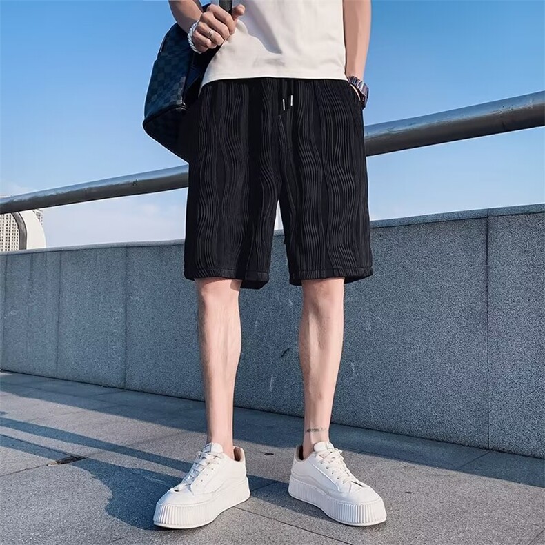 运动裤纯色男潮ins时尚潮牌直筒五分裤青春流行夏季休闲裤宽松型，男装牛仔裤，星座506A