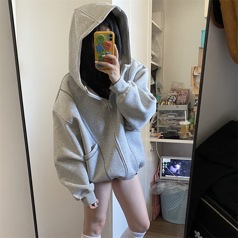 抖音得物高品质秋冬美式高街重磅结构辑明线纹理连帽卫衣外套W111,男装卫衣,电商A486
