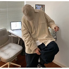 条纹长袖衬衫男女春秋小清新学院风宽松休闲衬衣潮CSH09，男装衬衫，星座516A