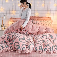 2022新款韩版牛奶绒印花床裙款四件套法莱绒水晶绒婴儿绒宝宝绒酷圈圈，床品套件其他，睡美人