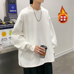 W2259加绒-P53 秋冬圆领重磅大码男潮ins开叉宽松加绒加厚卫衣图片