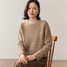 新款纯色长袖圆领针织衫时尚休闲简约风，女装针织衫/毛衣，鸥蕊娅羊绒