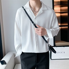 古巴领长袖衬衫男宽松春夏季冰丝薄款高级感免烫垂感白色衬衣C302，男装衬衫，星座1116A-2（原606A-1）