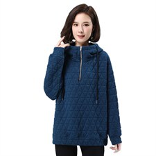 2021年冬季加厚拼接宽松文艺通勤时尚连帽文艺卫衣，女装卫衣/绒衫，叶笙衣