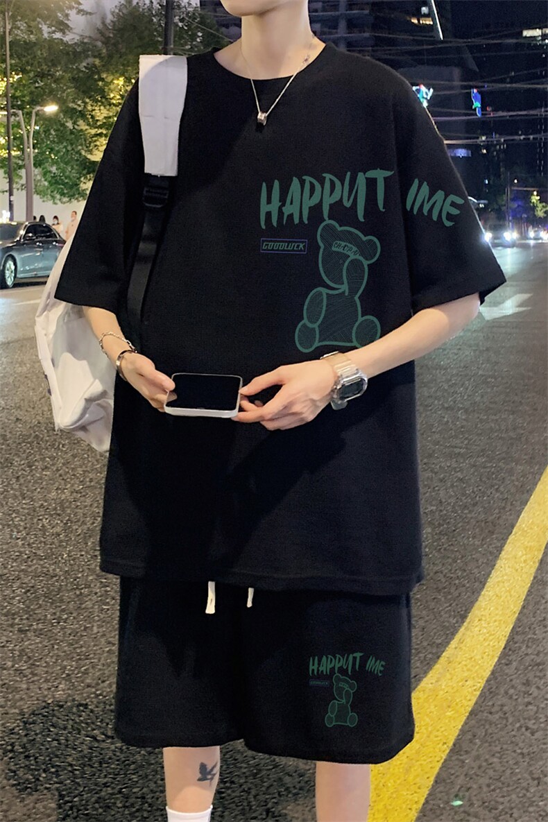 ！定制面料2024夏季新款男士华夫格短袖T恤套装情侣HTZ70P50,男装T恤,电商B220