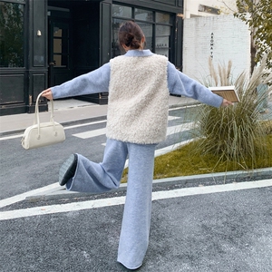 针织套装羊羔毛马甲三件套2C090-9031-P255-K388图片