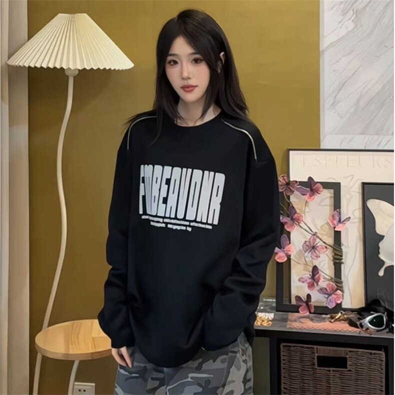 美式高街cleanfit卫衣发泡立体字母印花打底长袖货号C25191P35图片