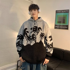 美式渐变纱刺绣字母条纹毛衣男圆领宽松慵懒风秋冬针织衫男，男装针织衫/毛衣，星座716-3