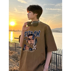 休闲男女同款短袖百搭时尚复古印花宽松上衣HY328TP25控39，男装T恤，电商A102B
