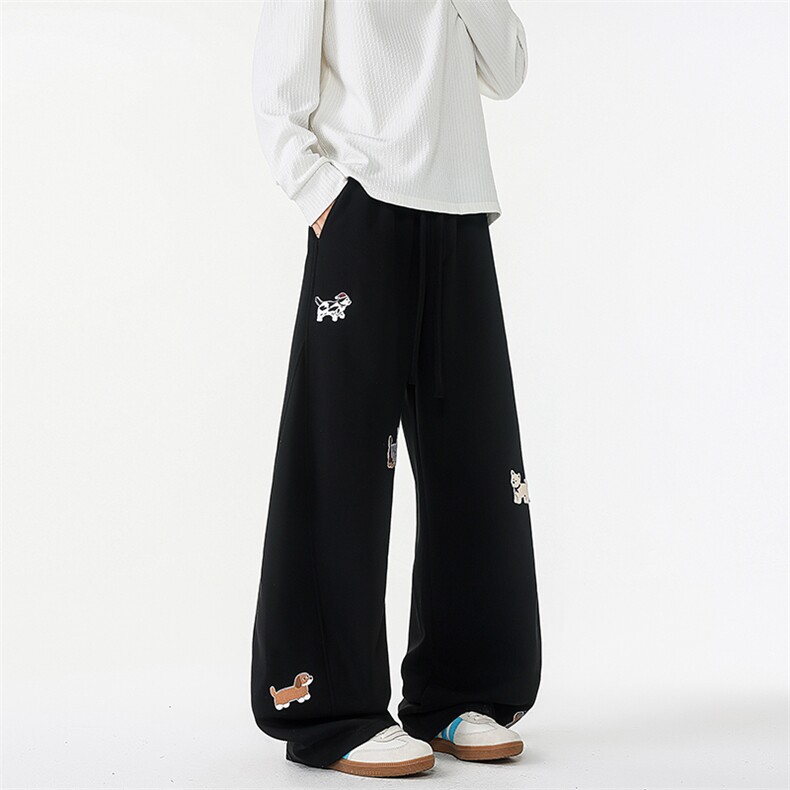 8XL-M腊肠狗贴布绣阔腿裤男直筒裤垂感高级感休闲裤卫裤K9160P55，男装休闲裤，电商D206-1