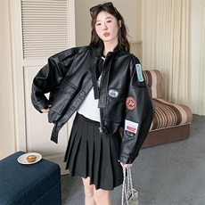 独特超好看黑色立领短款皮衣外套女春秋2025新款又a又飒PU皮夹克，女装皮衣，2C201