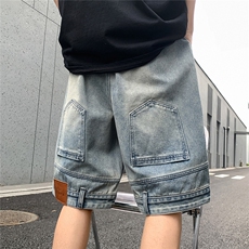 港风大码水洗做旧反穿阔腿牛仔短裤男潮牌XZ213-NZ7034-P40控68，男装牛仔裤，星座213