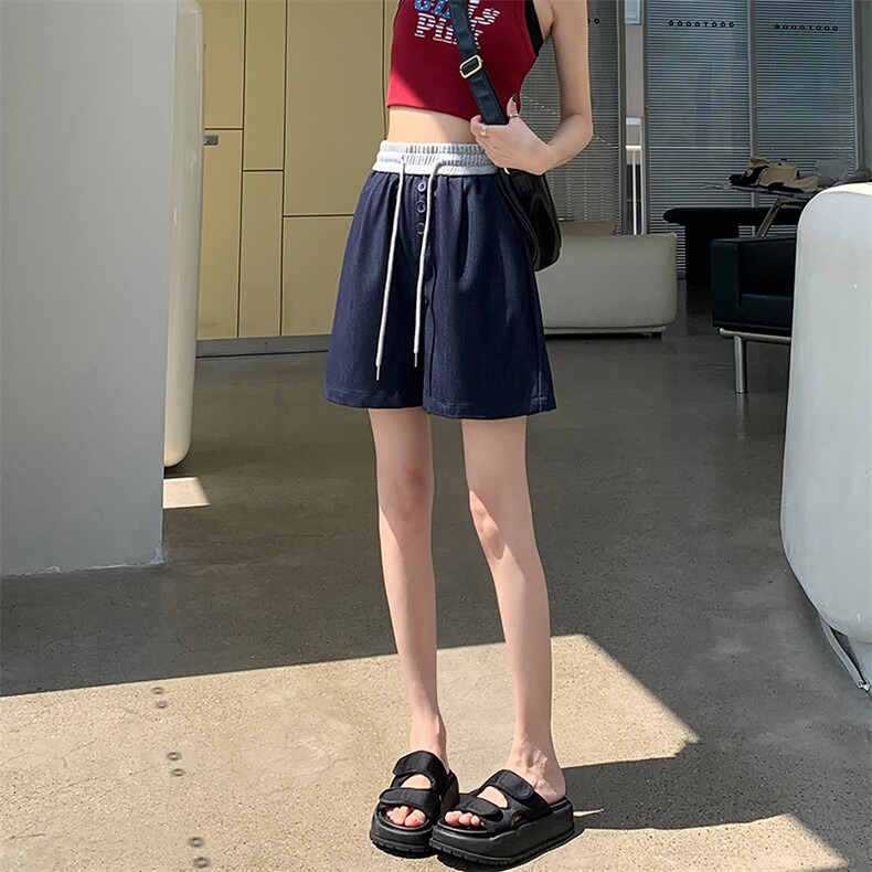 天丝牛仔短裤女2024夏季薄款松紧腰a字宽松显瘦百搭阔腿裤子,女装牛仔裤,梦白服饰厂
