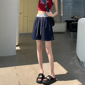 天丝牛仔短裤女2024夏季薄款松紧腰a字宽松显瘦百搭阔腿裤子图片
