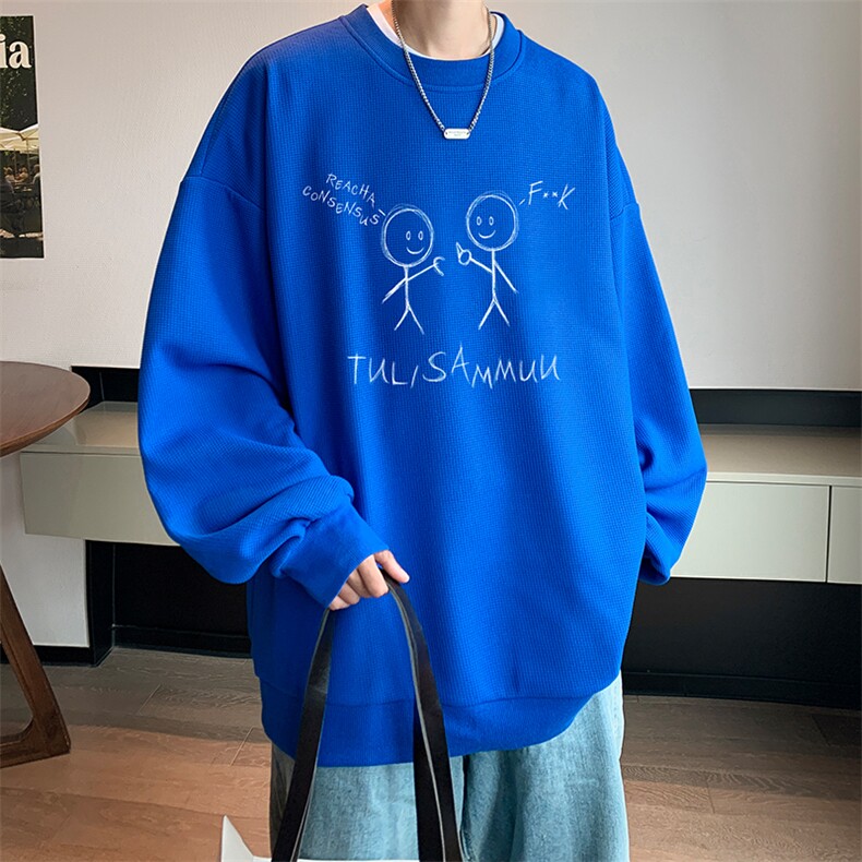 华夫格卫衣圆领卫衣男大码长袖t恤男外套HW76302-P30加绒款-P40,男装卫衣,电商A040