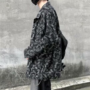 潮牌腰果花夹克情侣牛仔外套男女复古港风宽松bf上衣jk765-p75,男装夹克,星座1008-2