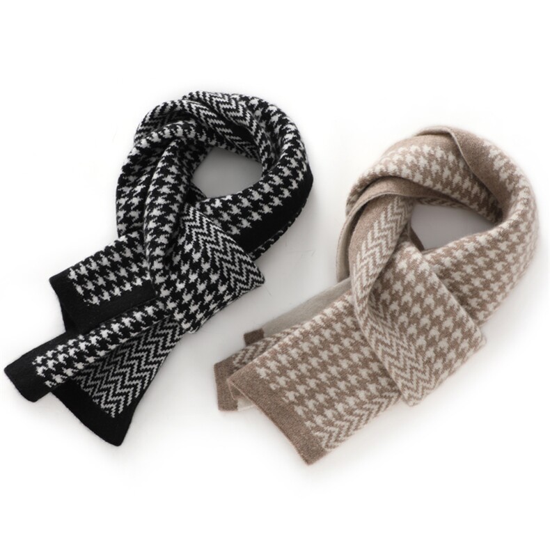 2025年时尚百搭通勤简约休闲千鸟格围巾，围巾，晨晟羊绒