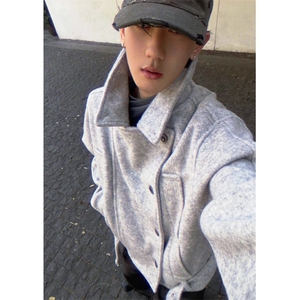双排扣腰带外套男cleanfit设计感宽松百搭立领大衣男 JB1052图片