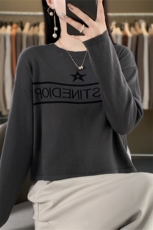时尚百搭黑色星星图案羊毛针织衫显瘦修身长袖毛衣女款，女装针织衫/毛衣，暖姿羊绒