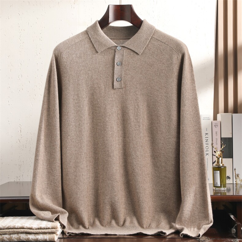 新款男士羊绒开衫秋季时尚都市休闲翻领毛衣高品质保暖针织衫男装，男装羊绒开衫，冬季工坊