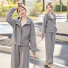 2025春季新款休闲潮流气质显瘦抽绳连帽运动套装时尚套装两件套，女装套装/套裙，浙宝220