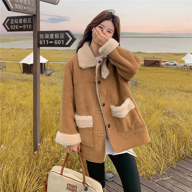 大货两面穿羊羔毛外套C258T08P195K298,女装短外套,2C258