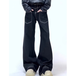反穿插袋原色牛仔裤垂感高腰阔腿裤修身微喇直筒长裤子 NG971图片