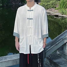 24夏季新款男士汉服新中式盘扣立领撞色衬衫MT2310-P65-控78，男装衬衫，电商A021