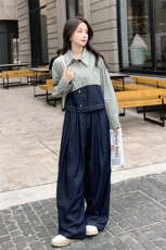 现货:秋装新款拼色牛仔时尚洋气阔腿裤两件套C135-2370P145K198，女装套装/套裙，2C135
