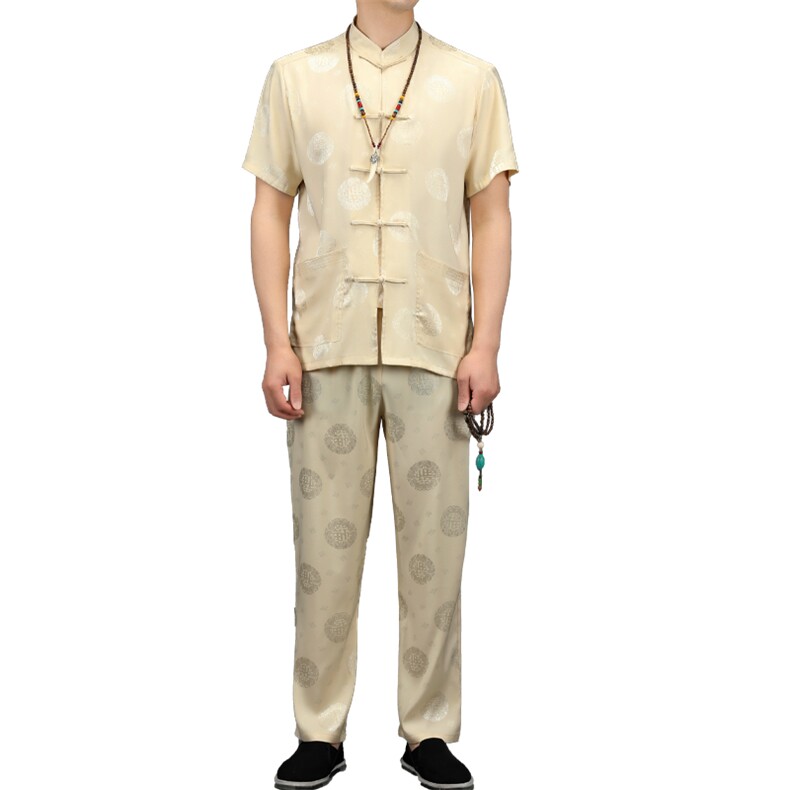 唐装短袖套装夏季中老年爷爷汉服爸爸风男装老年人衣服,男装民族服装,电商B212（原钱塘6029）