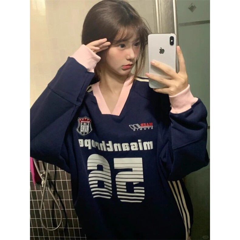 美式复古V领球衣卫衣套头外套潮牌痞帅条纹机车上衣WY273特P48,男装工装外套,星座908-1