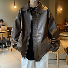 A812-P66皮衣外套男款秋季美式潮牌翻领宽松pu皮拼接机车服夹克，男装夹克，星座512-6