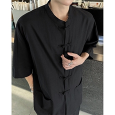 8XL-M新中式衬衫男中山装麻棉风复古中袖衬衣唐装CS527P60，男装衬衫，电商D206-1