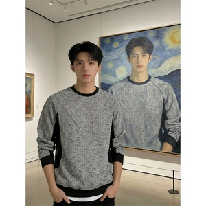 撞色拼接长袖薄款卫衣春季解构圆领男士打底衫 C64179-TP4578图片