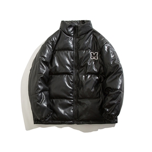 美式复古PU皮2025冬新款棉服女宽松立领加厚面包服棉衣C442-P100图片
