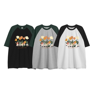 白底 23新款夏季白底宽松潮流圆领印花时尚短袖T恤DT6365P35控58图片