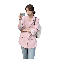 高级感双排扣西装外套女2025春季新款韩版气质通勤灰色休闲小西服，女装西装，2C015